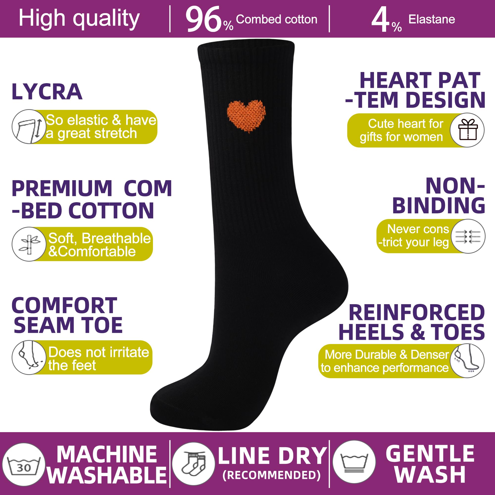 inhees Calcetines tobilleros para mujer, diseño de corazón, de algodón, informales, atléticos, para correr, 6 pares con caja de regalo