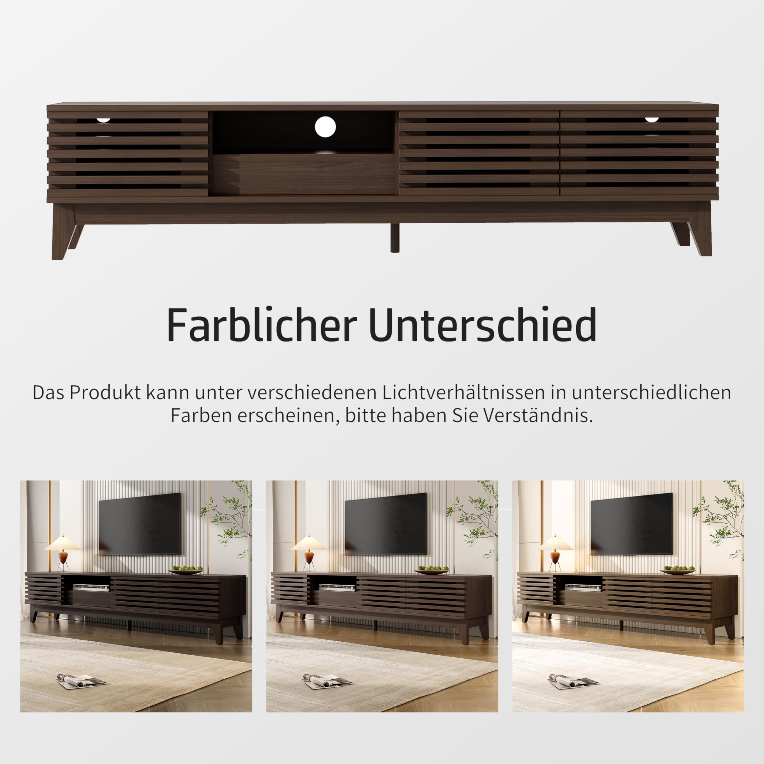 Merax TV-Schrank 170x35x40 cm, TV-Lowboard mit 3 Türen, 1 Schublade, offenen Fächern und Kabeldurchführung, stilvolles TV-Möbel mit großem Stauraum für Wohnzimmer, dunkle Holzfarbe