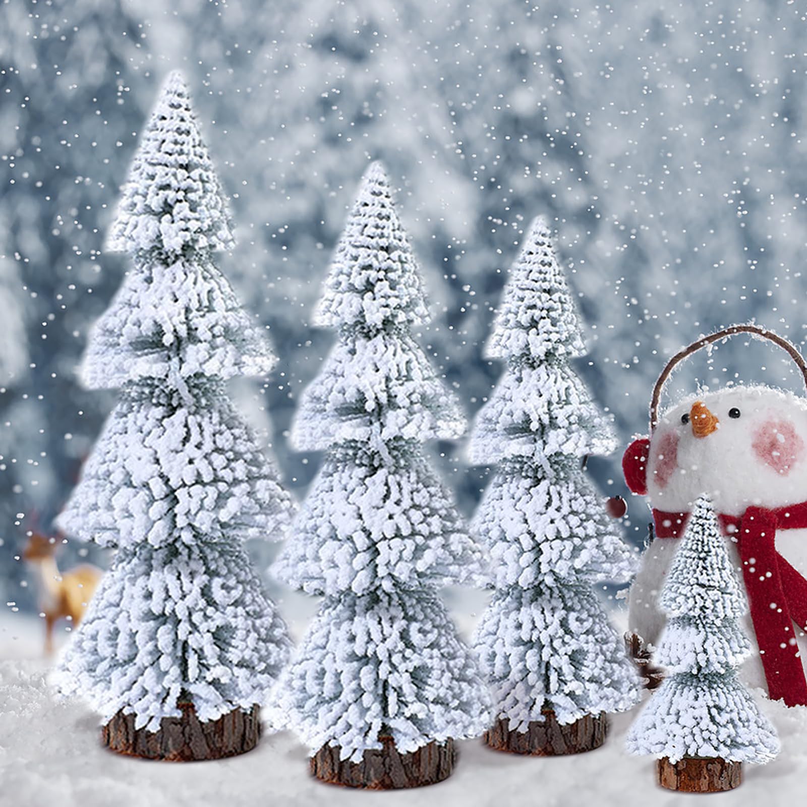 Lot De 10 Mini Sapins De Noël Artificiels 6,5 Cm - Avec Socle En Bois, Décoration De Table Pour Maison, Bureau, Fêtes (style Brosse) - 10