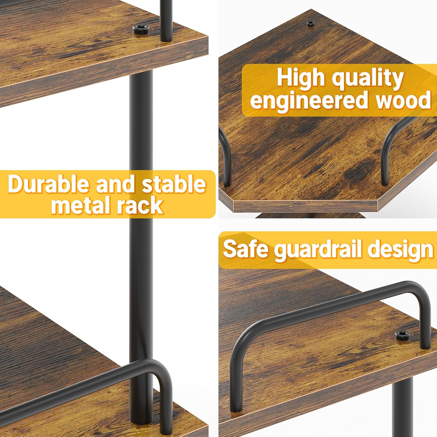 Weehom Small Corner Shelf - Multipurpose Corner Shelving Unit and Storage, 4 Tier Shelf Stand for Small Spaces, Display Shelves for Living Room, Bedroom, Kitchen, Bathroom - Rustic Brown