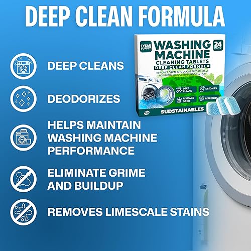 Miniatura 2 de Sudstainables Tabletas limpiadoras para lavadora (paquete de 24)  Eliminador de olores y residuos de limpieza profunda para lavadoras de carga