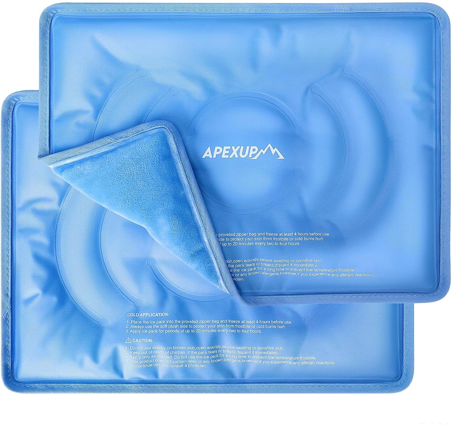 APEXUP Gel Ice Packs for Injuries Reusable, Flexible Double Sided Cold Packs for Injuries, Ice Pack for Knee, Shoulder, Back, Hip, Leg, Arm (Blue, 15"x11", 2PK)