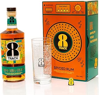 8Track Premium Spiced Rum Gift Set 70cl (37.5% ABV) | Flavoured with Seville Oranges, Vanilla and Natural Spices | Guyana Rum Blended with an 8-Year Old Delicious Aged Rum Makes Great Gifts for Men