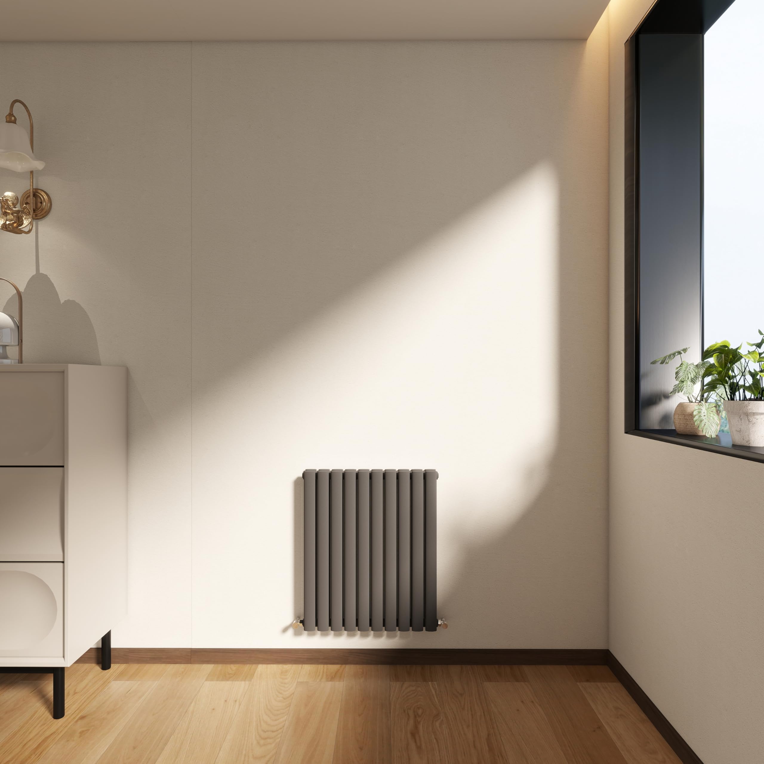 Horizontal Designer Column Radiator, 600x590mm Column Radiator Anthracite Oval Column, Double Panel Small Radiator for Bathroom/Living Room, Central Heating Heater, Grey Radiator, Wall Mounted Rads — image 1
