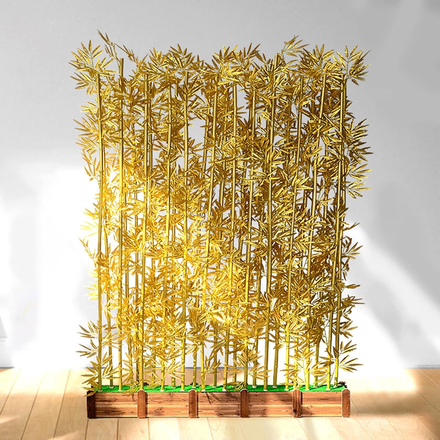 Simulation Bamboo Room Divider Indoor Outdoor Ornaments, Gold Fake