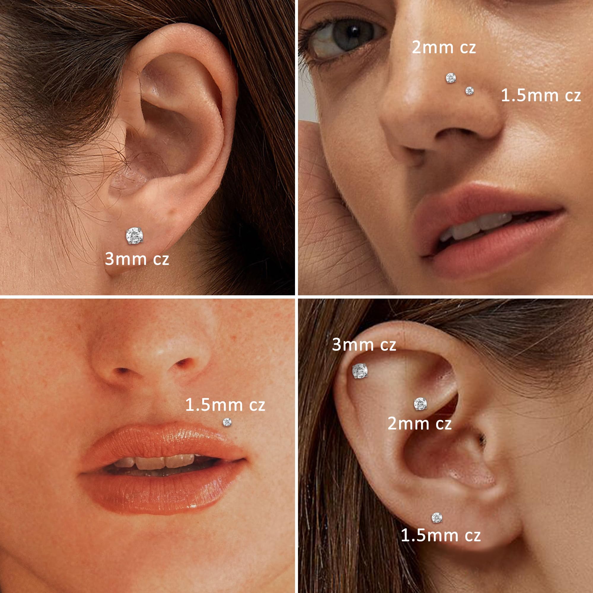 LOLIAS Zestaw kolczyków do nosa, 20 g, stal chirurgiczna w kształcie litery L i śruba, srebrna i złota biżuteria z cyrkonią od 1,5 mm do 4,5 mm, do wszystkich kolczyków do nosa, biżuteria dla kobiet i