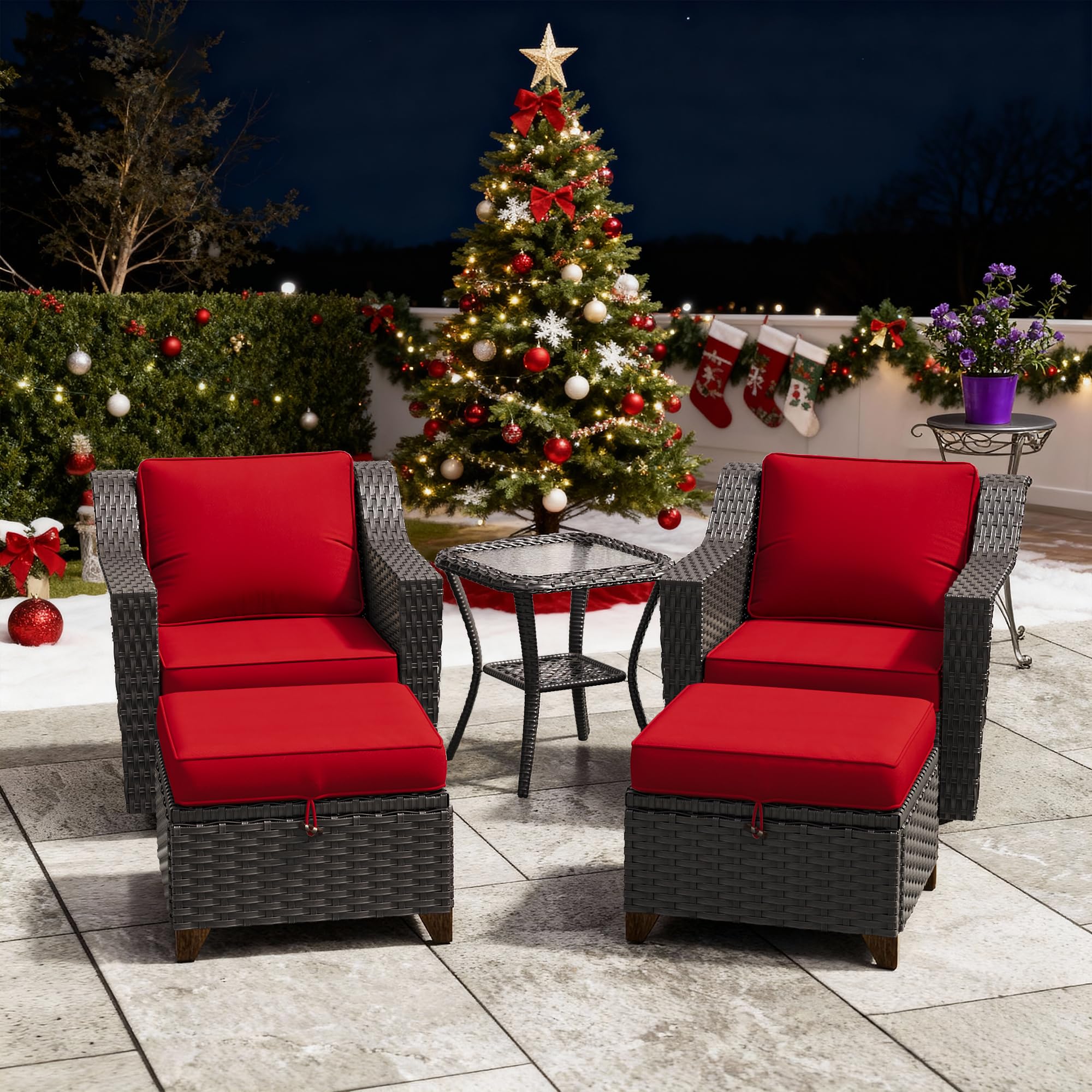 5 Piece Patio Furniture Set, Wicker Outdoor Conversation Set