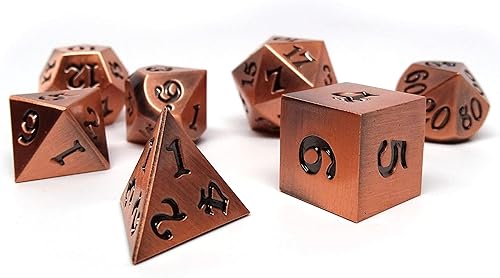 Miniatura 3 de Juego de dados de metal legendario de 7 piezas, diseños de bronce, oro, plata y cobre con fuente de firma (cobre legendario)