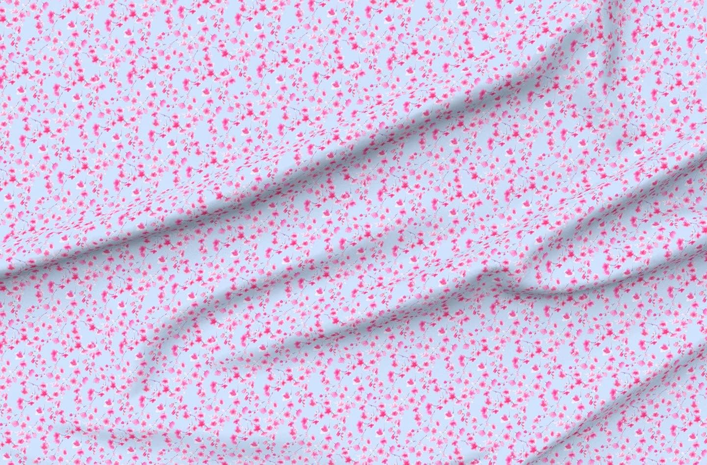 Spoonflower Fabric - Cherry Blossom Periwinkle Watercolor Flowers Floral Pink Purple Printed on Organic Cotton Sateen Fabric by The Yard - Sewing Quilting Apparel Home Decor