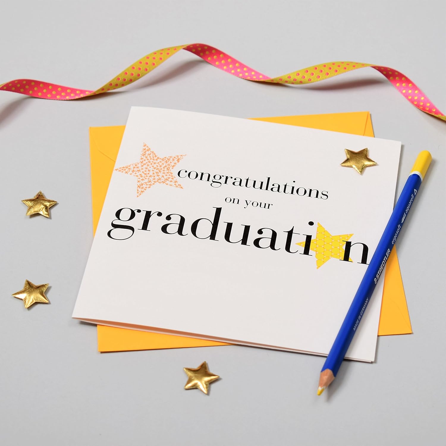 Hearts and Stars Congratulations on Your Graduation Card - Yellow