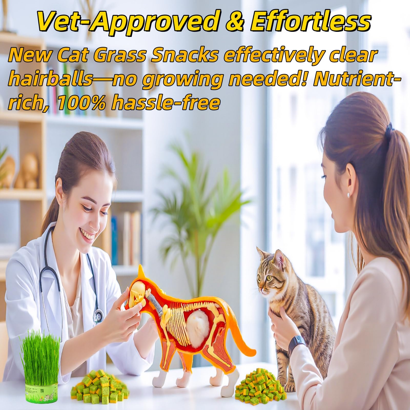 GREMBEB Cat Toy Grass Treats Freeze Dried 2 in 1 120g Fish Oil Chicken Cats Chew Grass Pellet Kitten Catnip for Hairball Removal Kitty Bite Snack for Cleaning Teeth Kitten Dental Food Indoor (4.23oz)