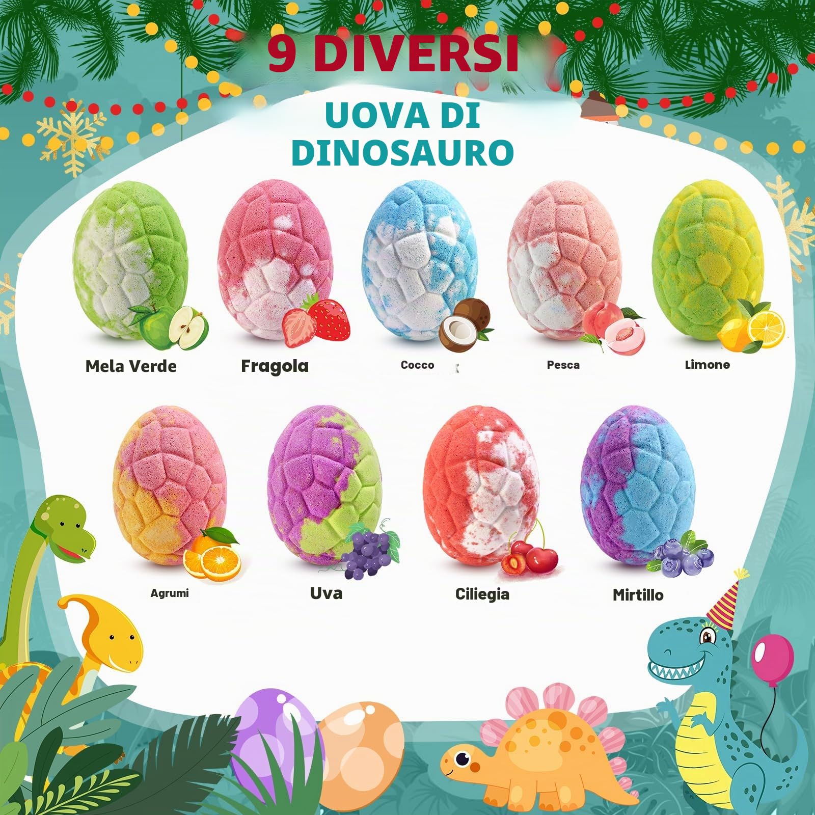 Qivatex Dinosauro Regalo 9 Bombe da Bagno con Giocattoli a Sorpresa all'interno Oli Essenziali Naturali Regalo Ragazzi e Ragazze Compleanno 3-12 anni, Uova di Pasqua 2025