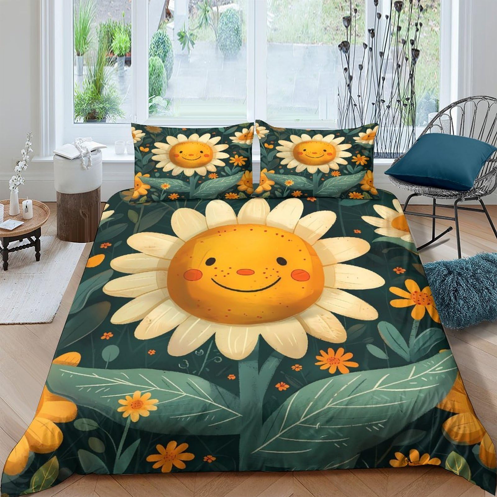 Ctjqhvkz Style-8 3D Printed Smiling Sunflower Fitted Sheet Microfiber Floral Bed Cover For Bedroom Guest Room Decor Mattress Protection Single（135X200cm）