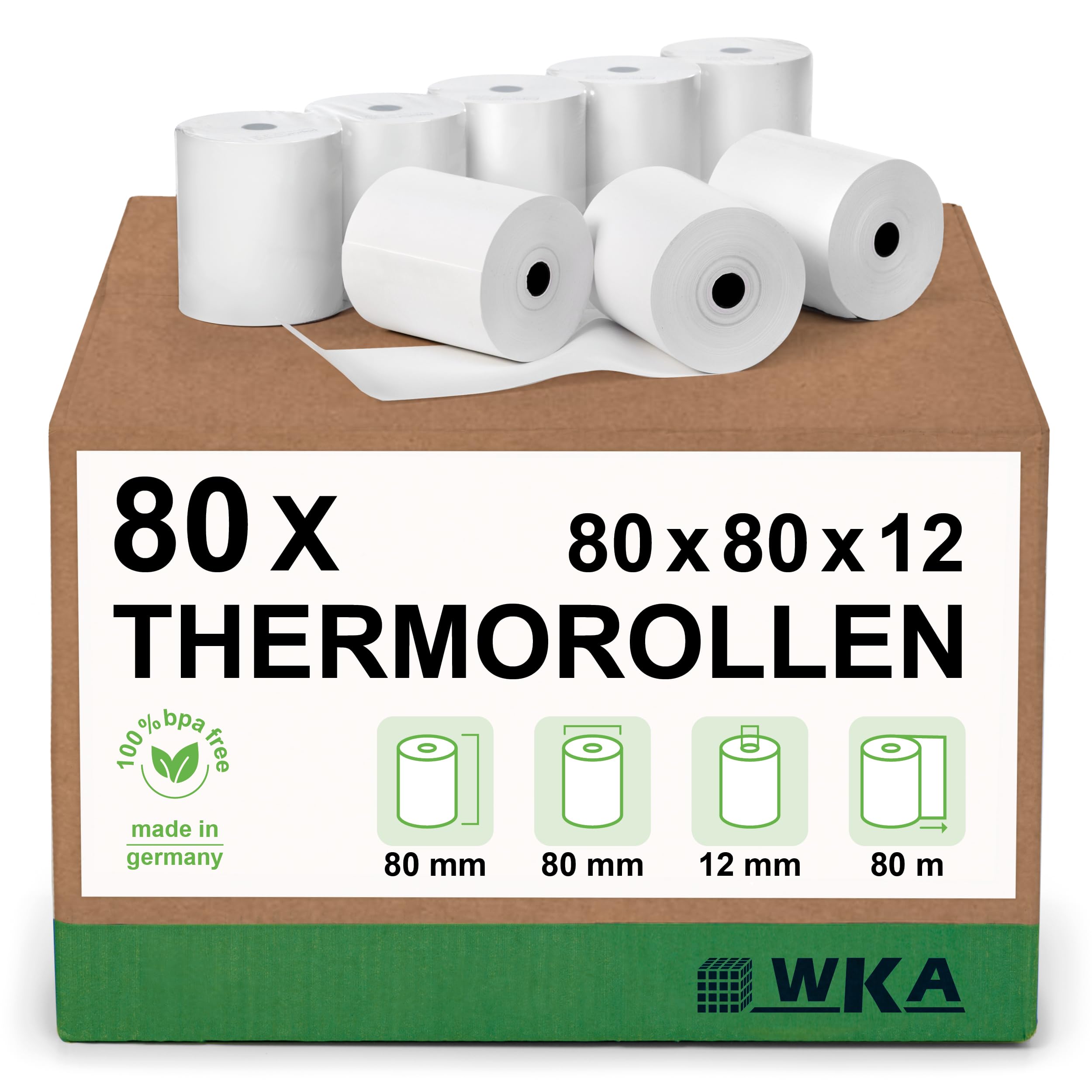 Thermorollen 80mm x 80m x 12mm Bonrollen Kassenrollen (80)