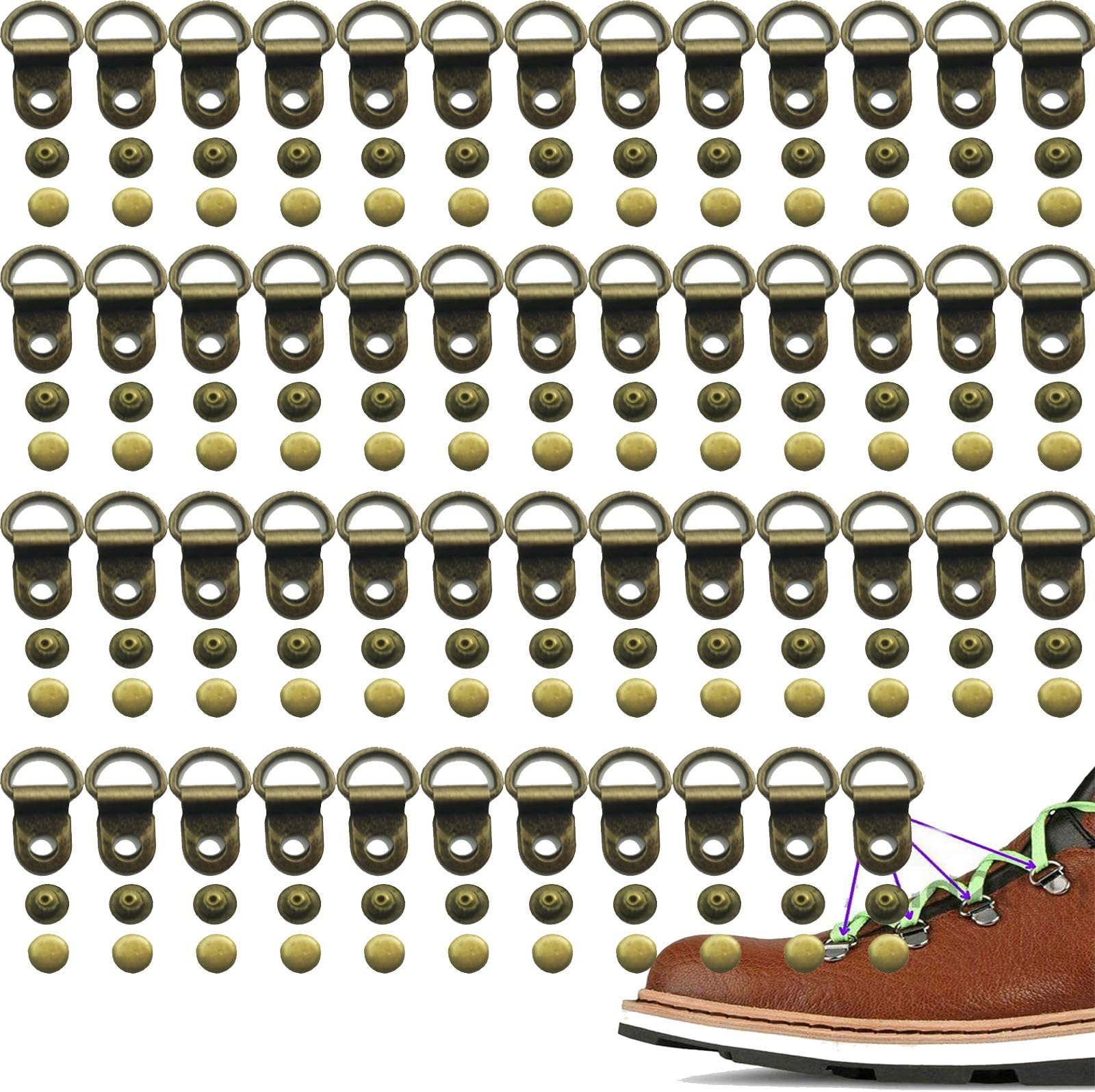 （Pack of 50）- Gunmetal Boot Lace Hooks Lace Fittings Shoe Lace Eyelets Metal Loop Ring with Rivets - Repair/Camp/Hike/Climb Safety Work Boots Outdoor Hunting & Hiking Boots Repair Speed Swivel Rivet