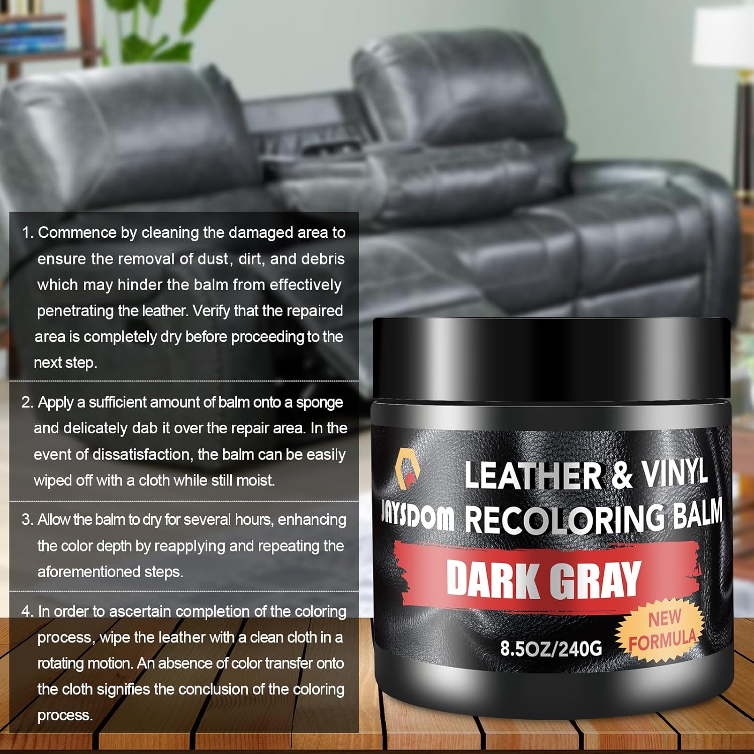 Leather Recoloring Balm, Leather Repair Kit, Leather Dye, Leather Color Restorer, Leather Scratch Remover, Leather Couch Paint, Repair, Leather Scratch Repair, Leather Restorer(Dark Gray) - Image 2