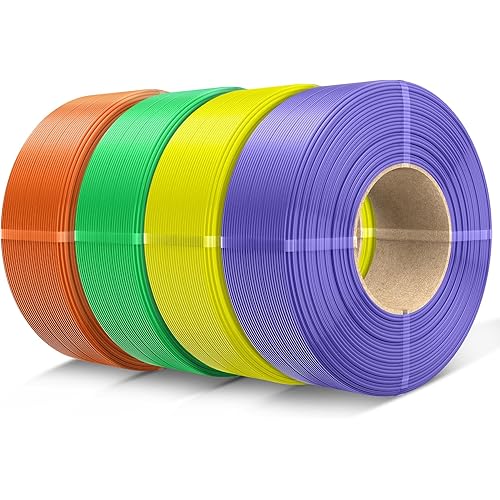 SUNLU Refill PETG Filament 1.75mm, PETG Refill 3D Printer Filament, Suitable for Bambu Lab Filament and SUNLU Reusable spools, 1kg per Spool, 4 Pack, Sunny Orange+Yellow+Green+Lavender Purple
