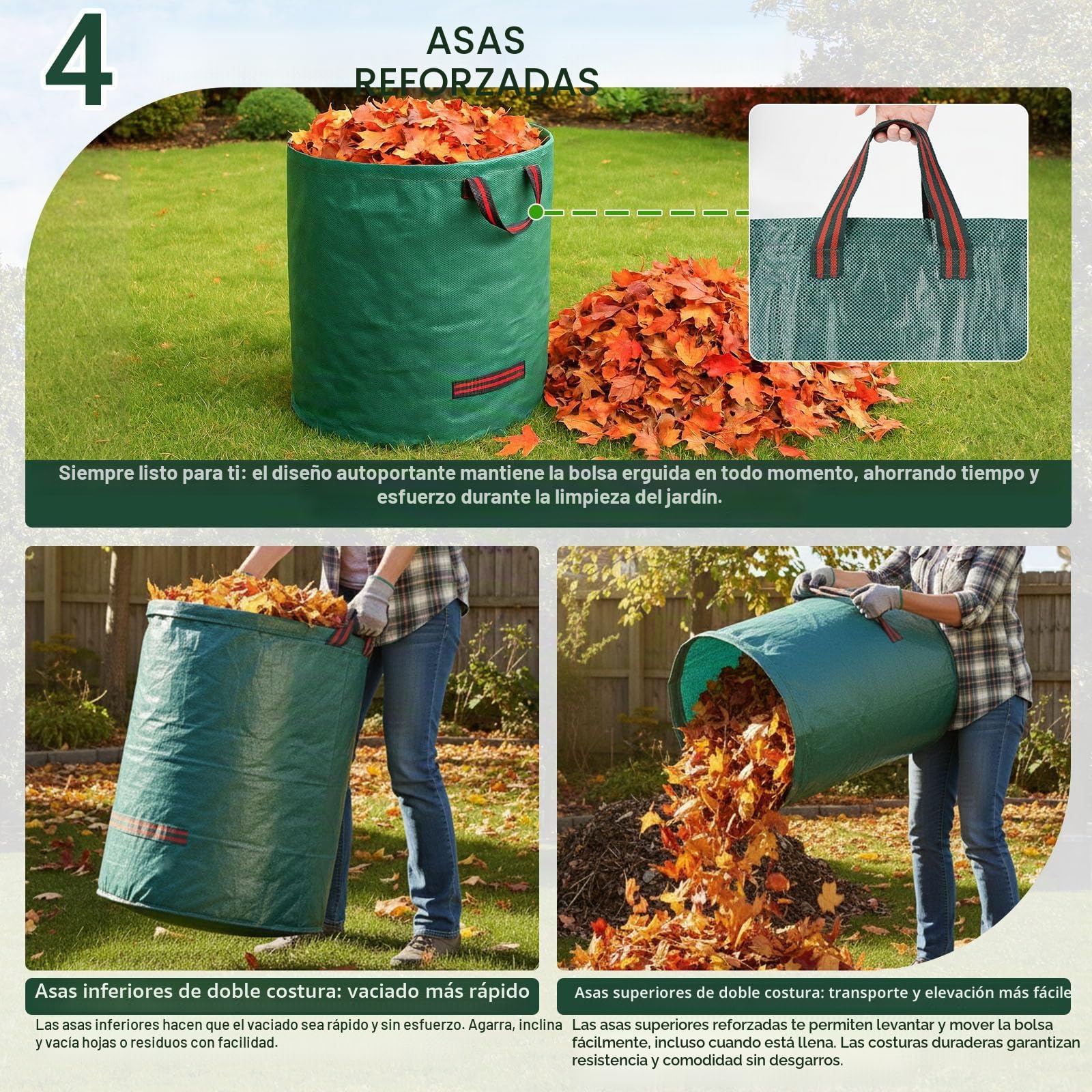 Velway Bolsas De Residuos De Jardín 500L X 2 - Reutilizables Con Asas, Tela Resistente Para Hojas, Basura Y Escombros, Bolsas Impermeables De Jardín