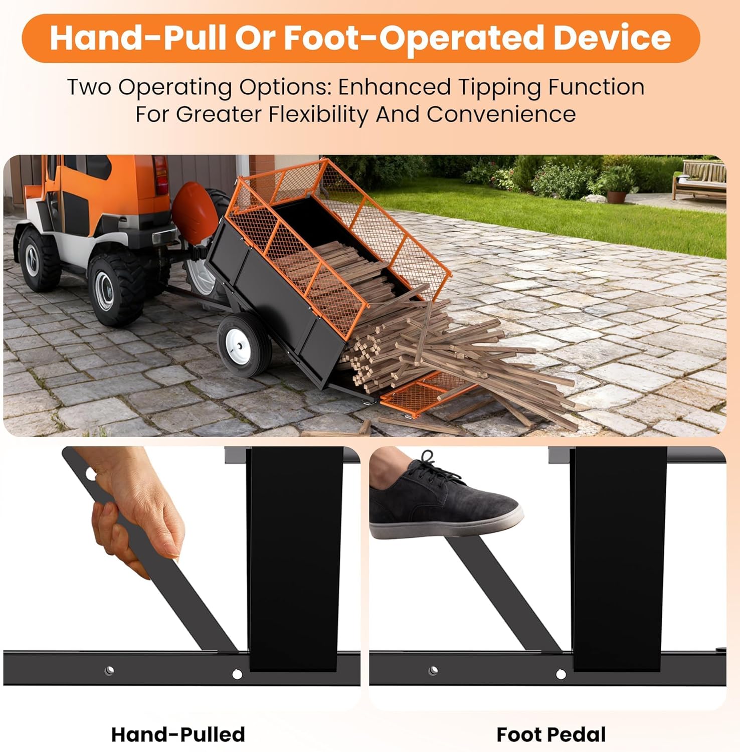 Heavy Duty 17 Cu.Ft Steel Utility Trailer – 750 lbs Capacity Dump Trailer with Quick Release, Mesh Sides, All-Terrain Tires, Hitch for ATV, UTV, Mower, Yard & Garden Cart