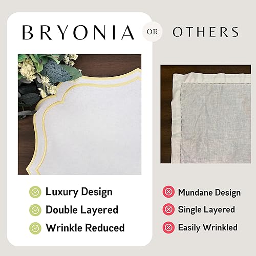 Miniatura 4 de Juego de 4 manteles individuales de algodón y lino, de doble capa, lavables a máquina, resistentes a las arrugas, festoneados y bordados, manteles