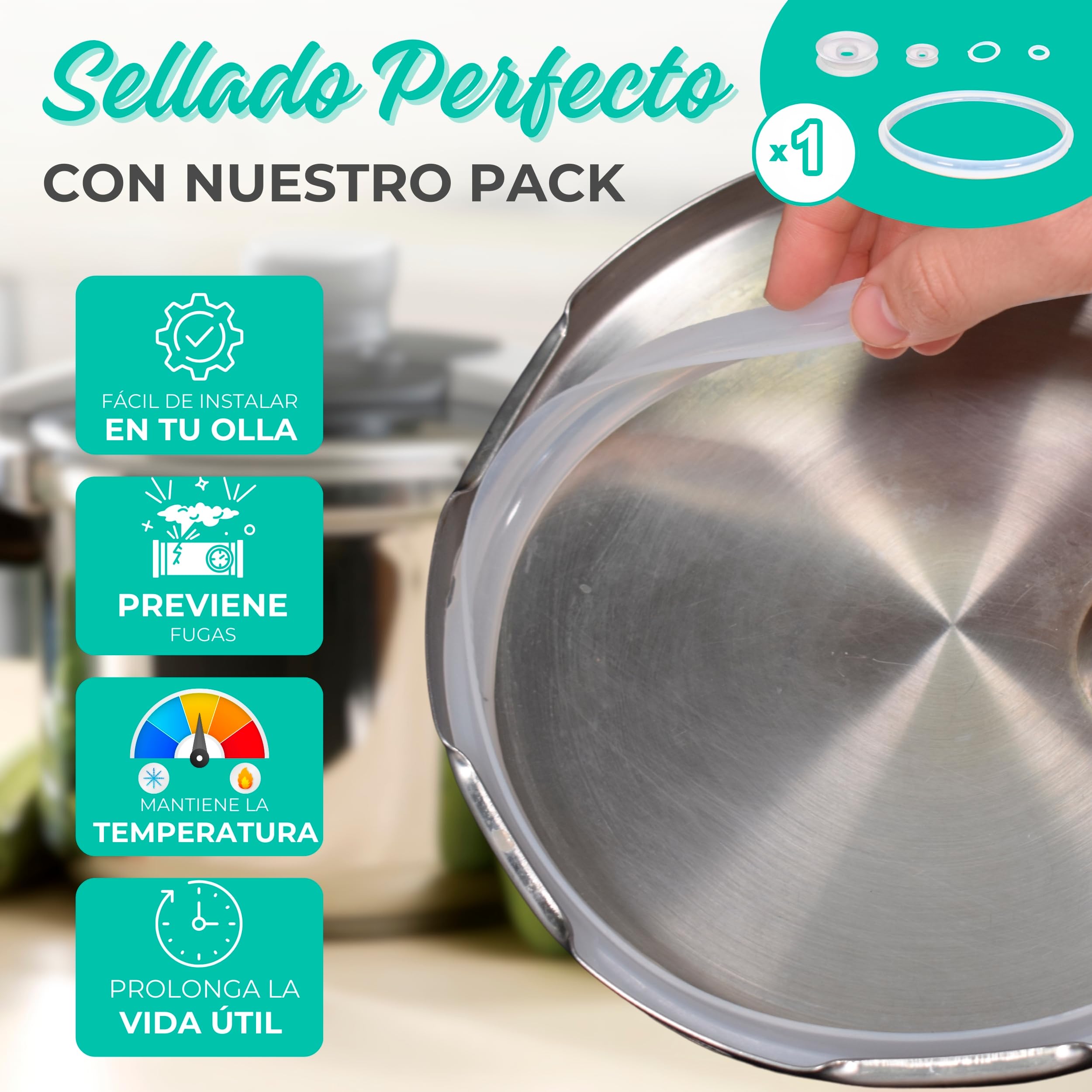 PACK Completo Goma Olla GM Accesorios para Ollas GM 5L/6L Compatibles con Series H Deluxe, B, C, D, E, F, G, Cecotec