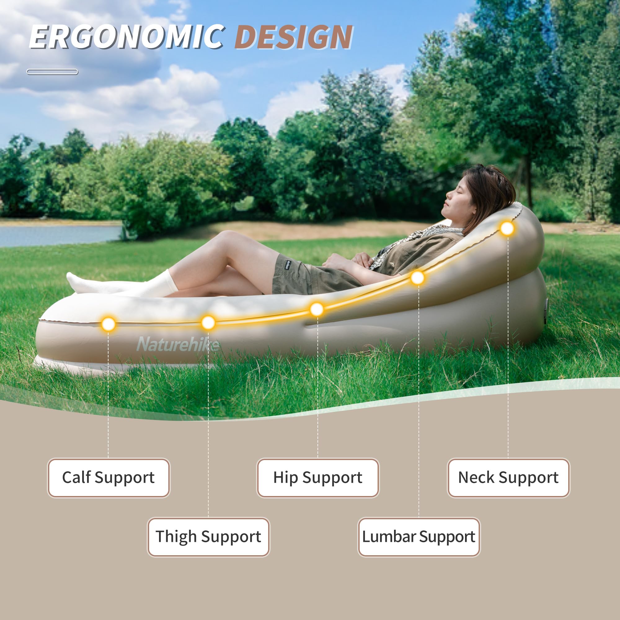 Naturehike Aufblasbares Sofa für Zuhause, Camping, Picknick im Freien mit integrierter Pumpe und 300 kg Tragfähigkeit bequemes Luftsofa für Drinnen & Draußen