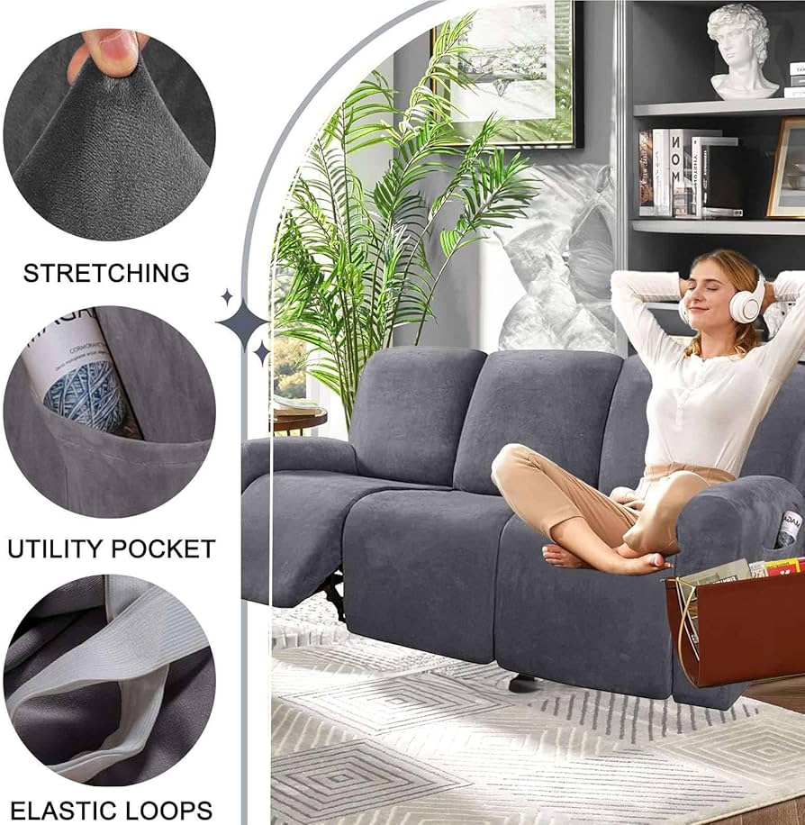 Amazon｜ストレッチ ベルベット リクライニングソファーカバー 3人掛け