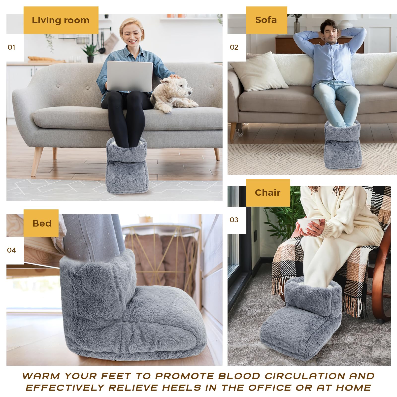 Calentadores de pies con calefacción, calentador de pies con USB peludo con ajustes de temporizador y temperatura ajustable, calentador eléctrico de pies para mujeres y hombres, invierno, hogar
