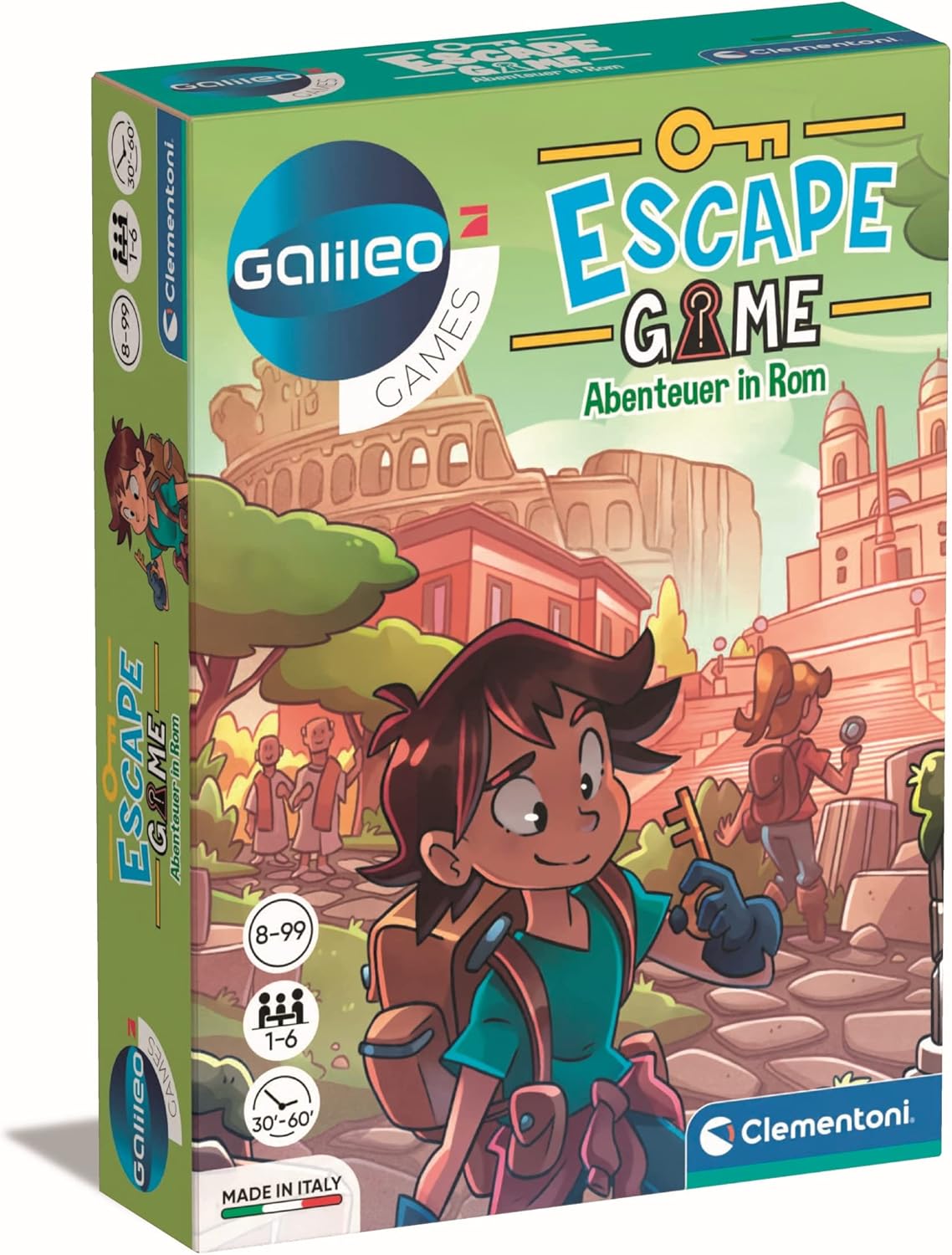Clementoni 59271 Escape Game - Adventure in Rome - Board Game for Puzzling and Puzzling with Instruction Cards and Props, Family Game from 8 Years