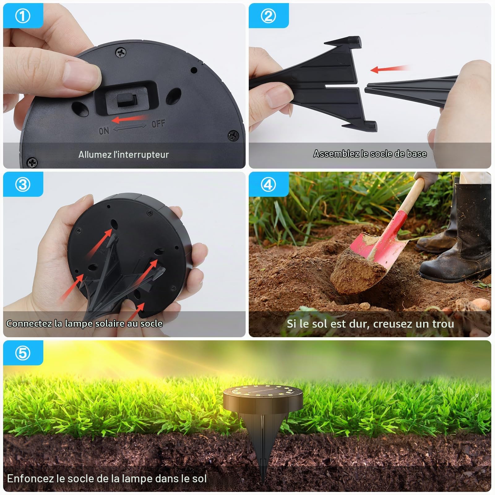 GIACOMO 14 LED Lumière Solaire Extérieur, Lampe Solaires Jardin Au Sol Étanche IP65, Pelouse Lumière Decorative Pour Jardin Terrace Cour Pelouse Escaliers Chemin