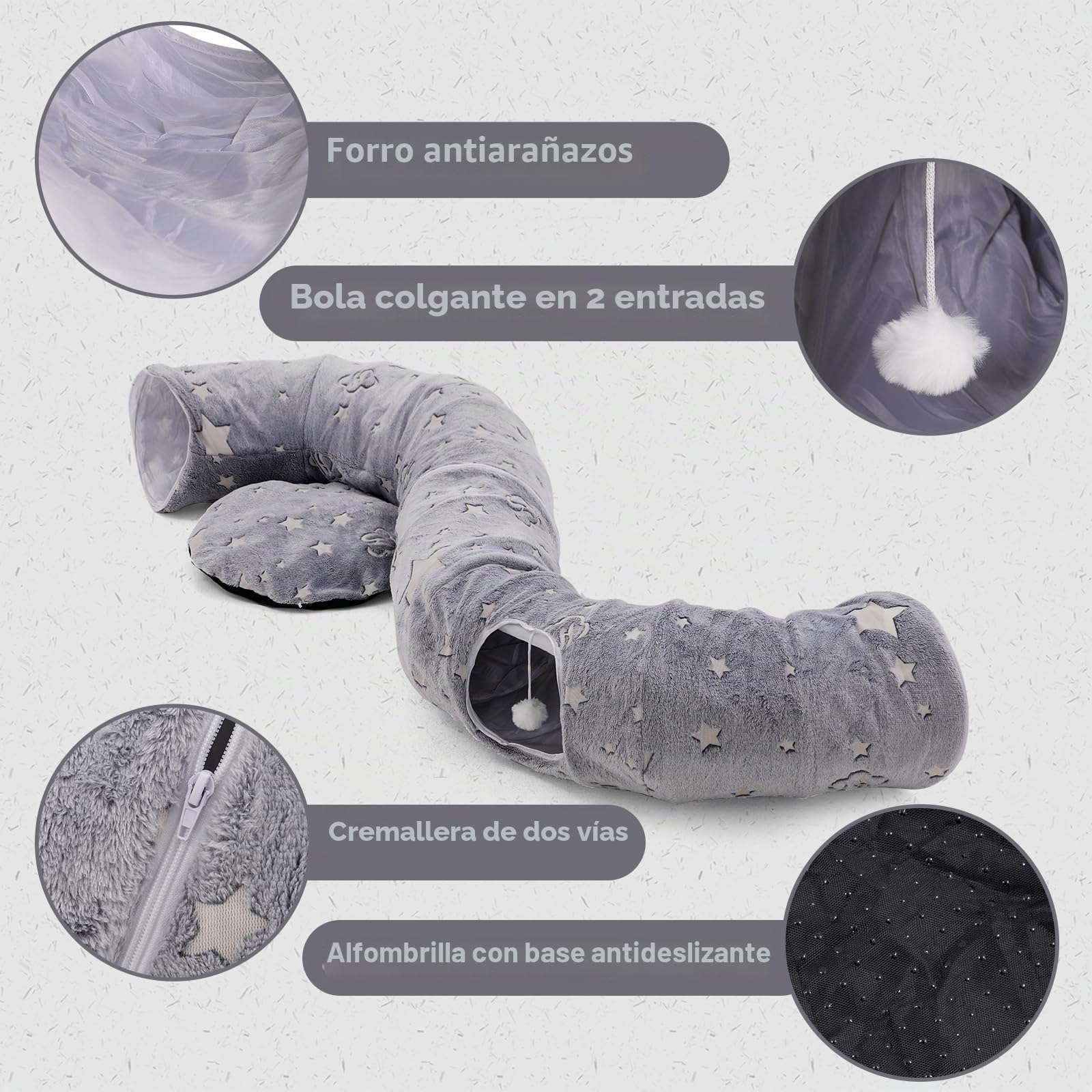 Tunel para Gatos, Túnel Redondo de Cama Tunel para Gatos, con Alfombrilla de cojín Donut Forma Circular Plegable extraíble, Juguetes para Gatos Interactivos para Interiores