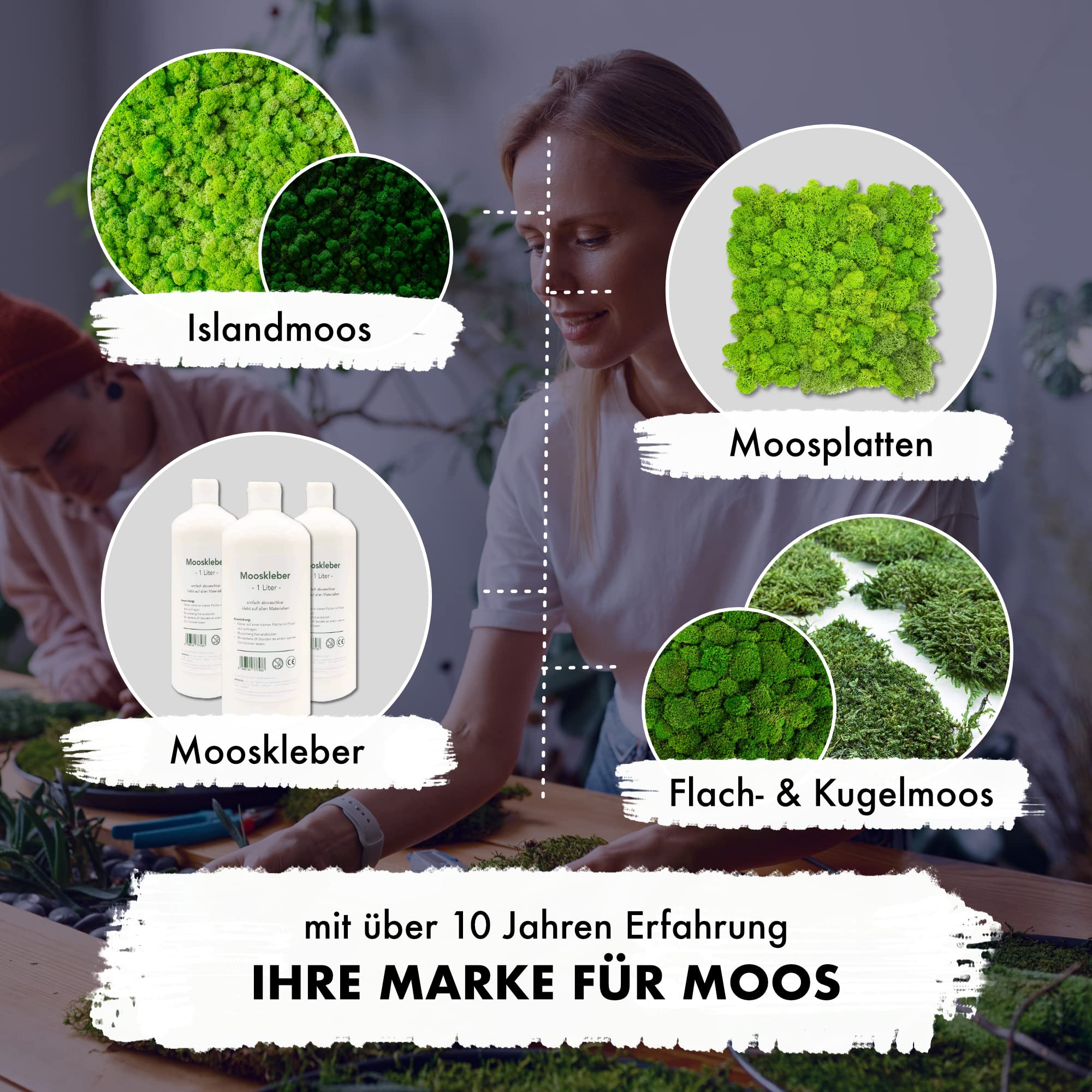 GJS Moos-Platten - konserviertes Flachmoos zum Basteln, Deko & DIY, ideal für künstliche Bilder, Pflanzen-Wand, Kunst, Terrarium, Weihnachten (Krippe, Adventskranz) und Ostern (Gras im Nest) (500 g)