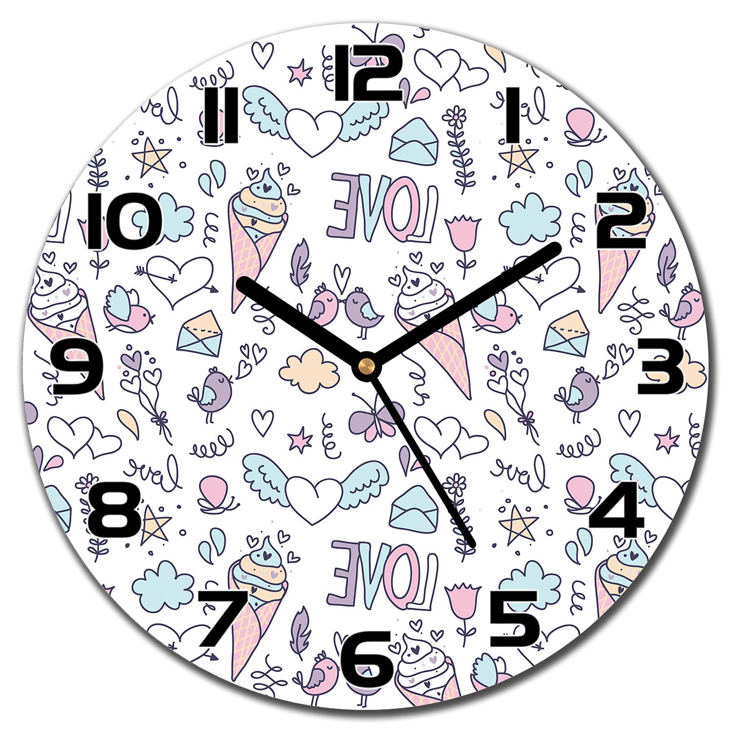 Horloge en verre 30 cm Girly Ice Cream décorative pour cuisine
