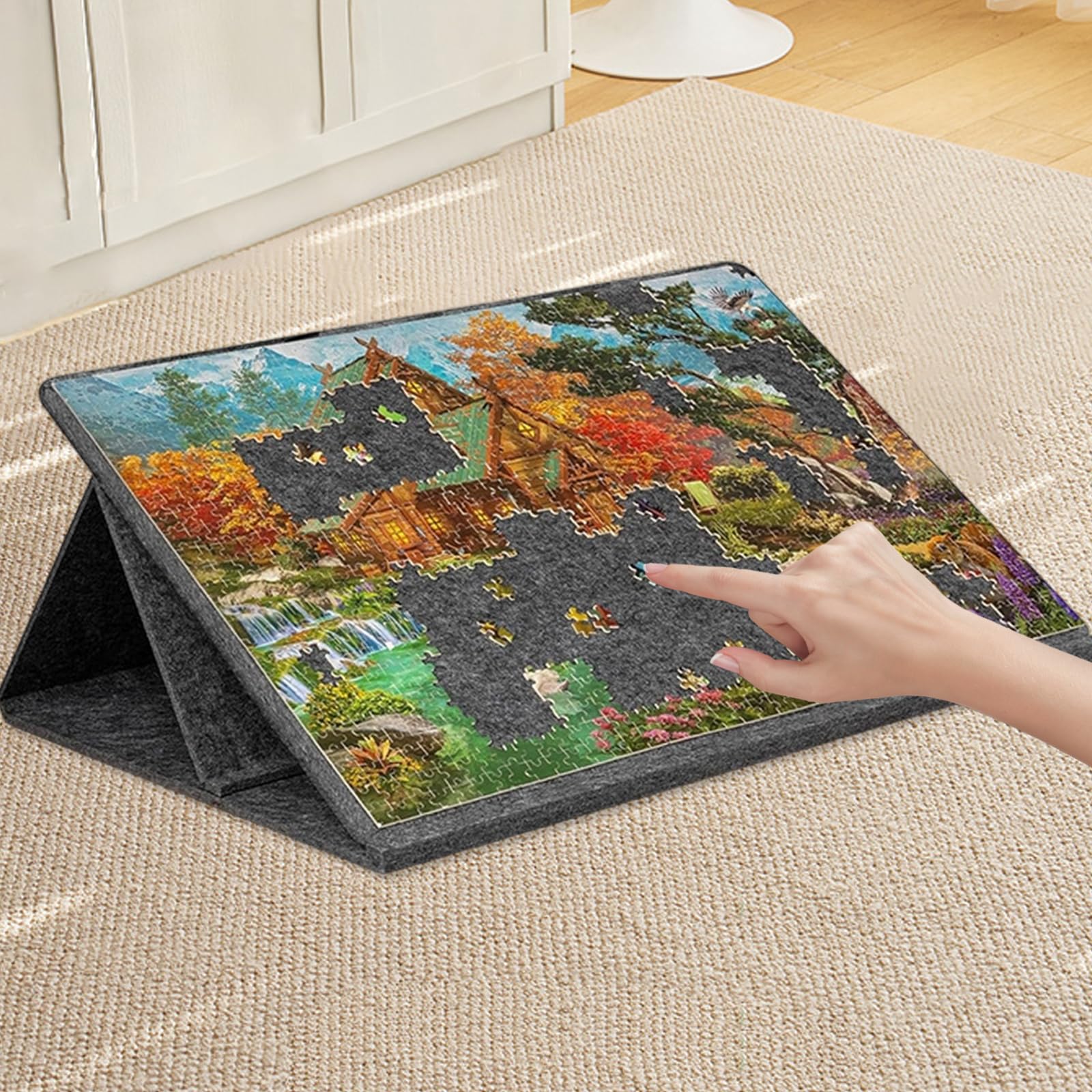 Składana deska do puzzli, 1000 elementów, ze stojakiem 2 w 1 i osłoną, uchylna deska z 6 sortownikami, stół do przechowywania, prezent dla dzieci i dorosłych, 80 x 60 cm