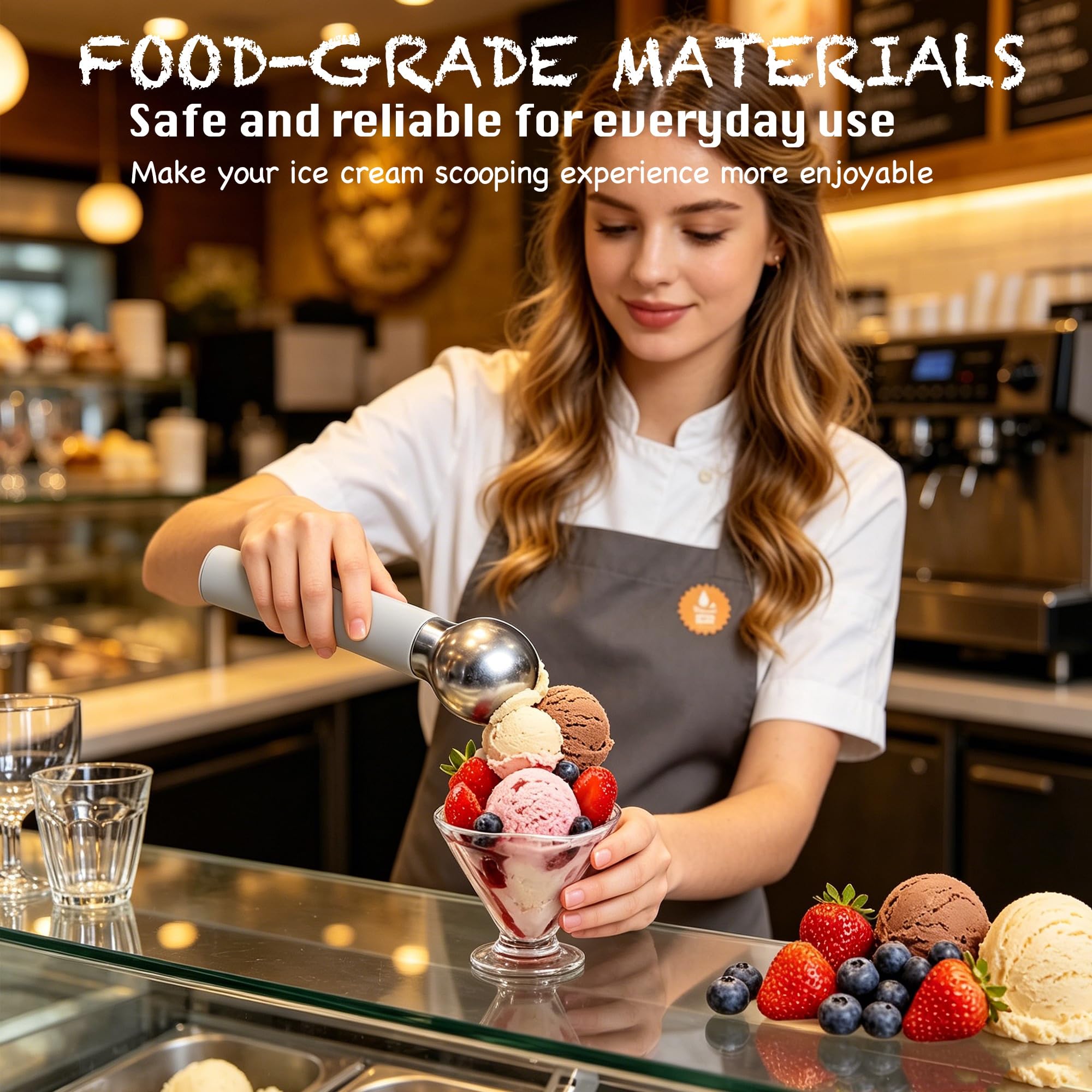 Porzionatore elettrico riscaldato con display digitale impermeabile IP67 manico ergonomico facile da pulire per ghiaccio duro, gelato e sorbetto, ideale come regalo estivo