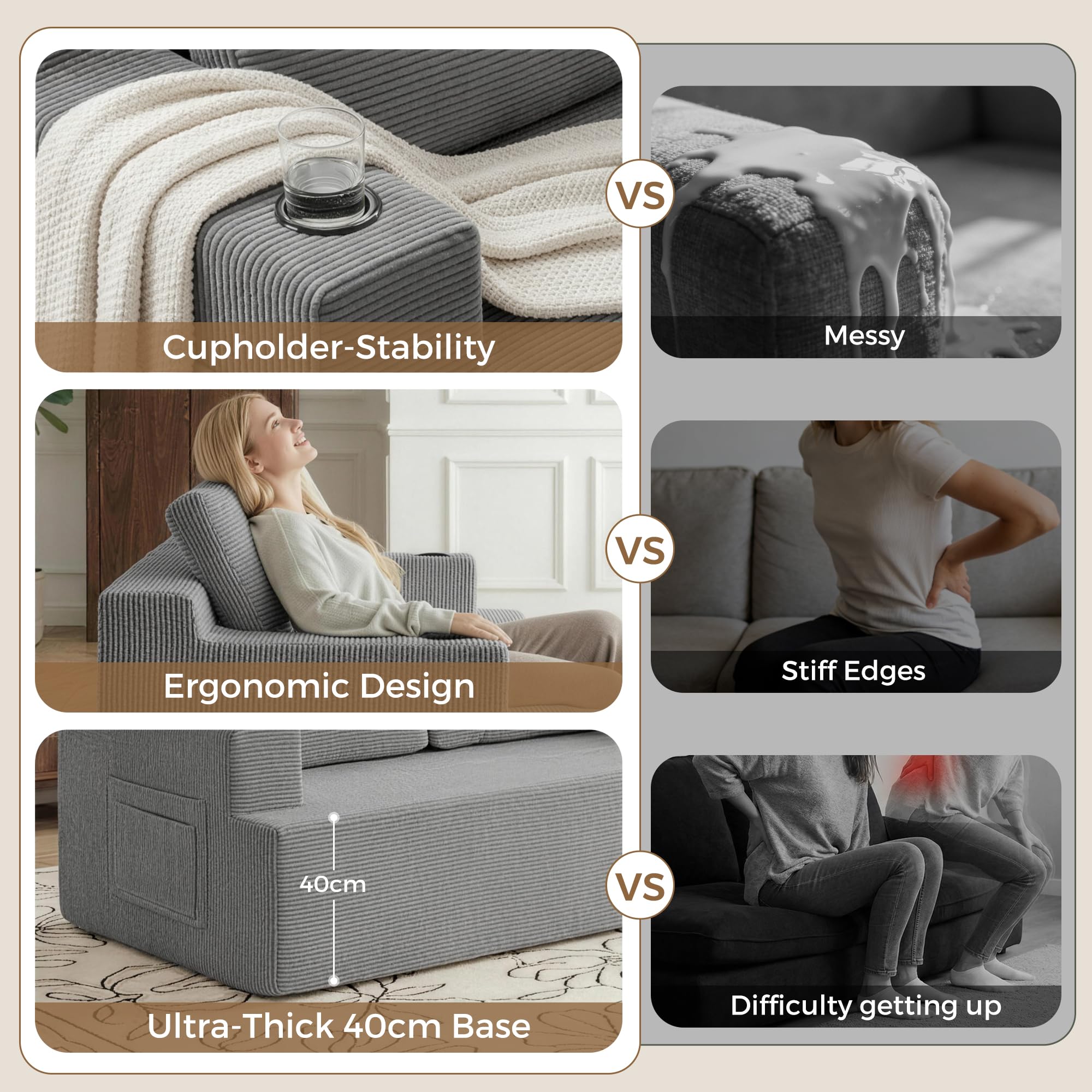 YINIX Boneless Sofa 2 Sitzer mit Getränkehalter & Seitentasche