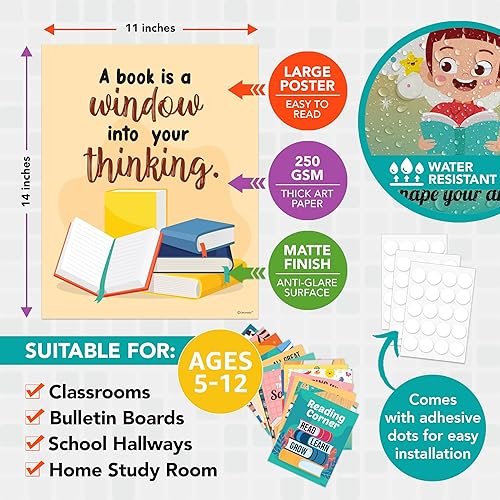 Miniatura 2 de 15 pósteres de lectura para aula primaria  Pósteres de biblioteca de 11 x 14 pulgadas para escuela primaria, decoración de esquina de lectura para