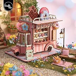 Crafts&Co 3D Wooden Jigsaw Puzzle DIY Miniature Wooden Puzzle for Kids and Adults Creative Set for Relaxing and Decorating, Size: 16 x 8 x 10 cm, Pink
