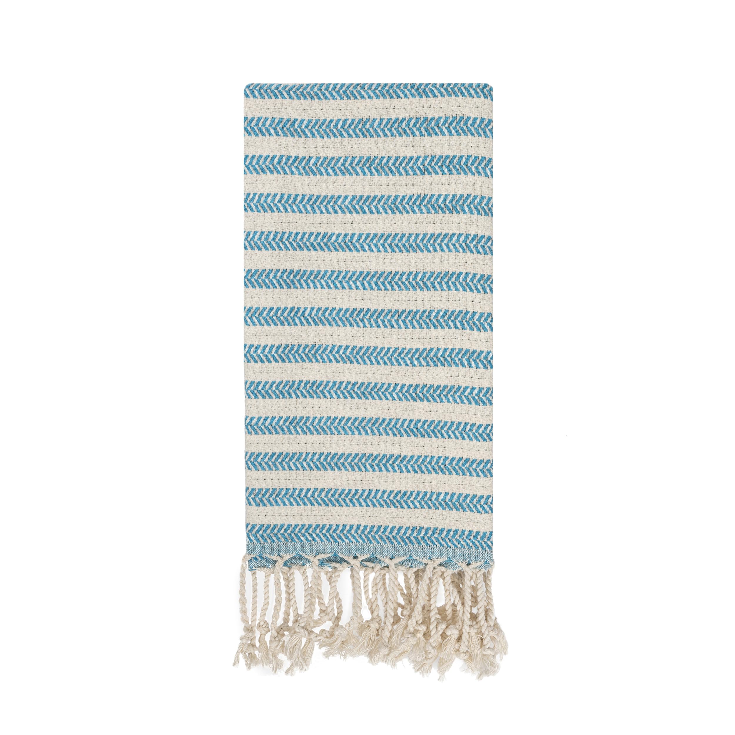 Blue Beach Turkish Towel Striped - 90 x180cm Large Turkish Hammam Peshtemal Towel - Super Absorbent, Quick Dry, Lightweight, Compact Towels for Swimming, Bath, Gym, Sauna and Travel (1, Turquoise)