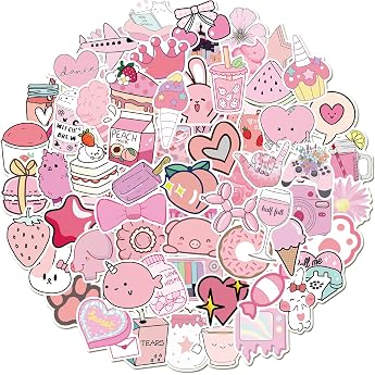 Prettysunshine Pack of 100 Waterproof Stickers Aesthetic Pink Sticker Decals Trendy Vinyl Vsco Stickers for Laptop Mobile Phone Case Helmet Motorcycle Computer Skateboard Snowboard Car Bicycle MacBook
