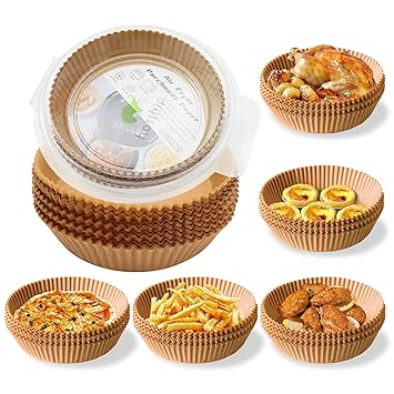 100Pcs Air Fryer Paper Sheets, Air Fryer Disposable Paper Liner for Microwave, Oil-Proof Air Fryer Parchment Paper for Frying, Baking, Cooking, Roasting and Microwave (6.3 inches, Natural)
