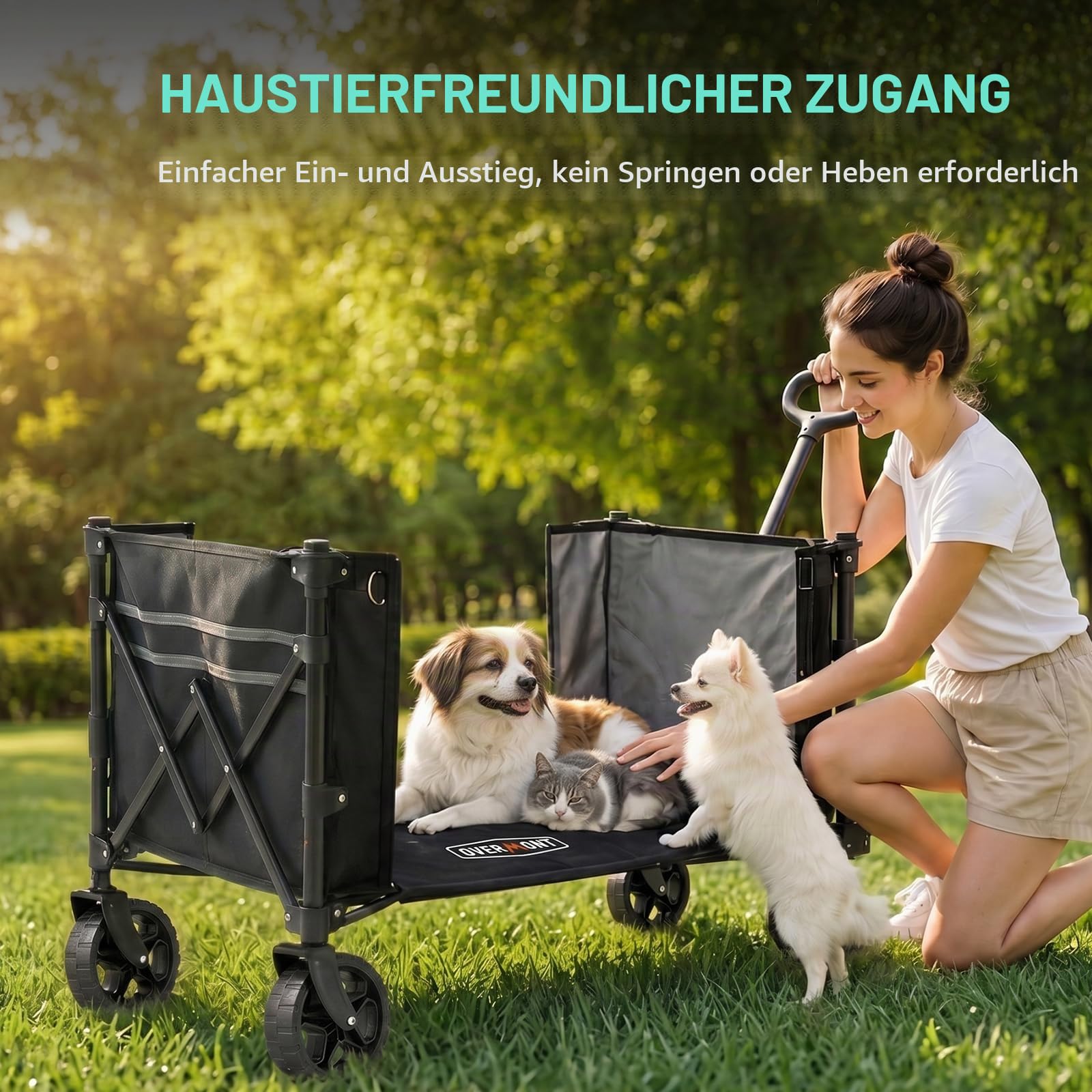 Overmont Bollerwagen Faltbar 3-in-1-120L 100KG Belastbar Klappbarer Handwagen mit All-Terrain Rädern - Leicht & Kompakt Faltwagen - für Camping, Garten, Strand, Einkauf, Sport, Transport