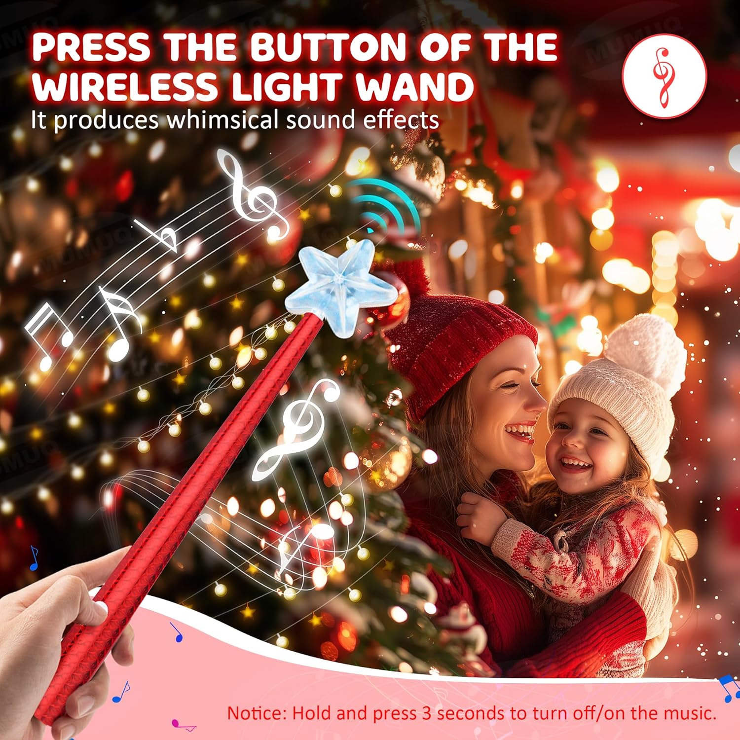 Magic Christmas Light Wand Wireless Magic Remote Wand Switch Kit with Music Surpised for Kids Remote Control Outlet Switch for Christmas Tree Lights Decor String Lights Indoor/Outdoor, Fiery Red