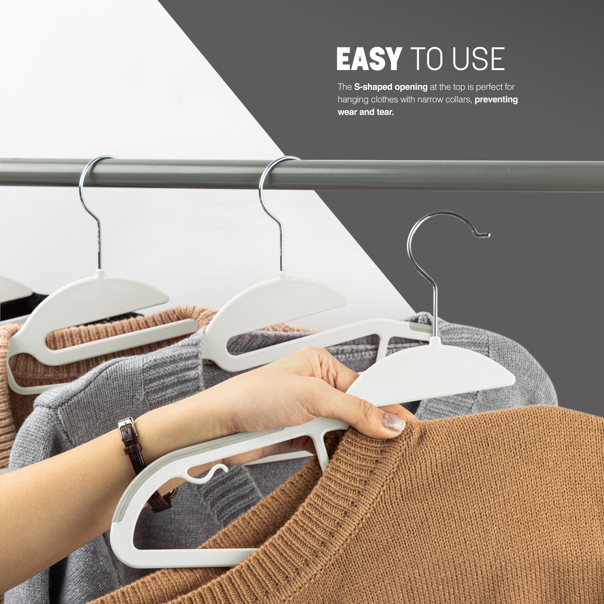 KEPLIN Confezione da 30 grucce antiscivolo, resistenti, design sottile per risparmiare spazio, girevoli a 360°, organizer per cravatte, ganci per cinghie e apertura a forma di S (bianco)