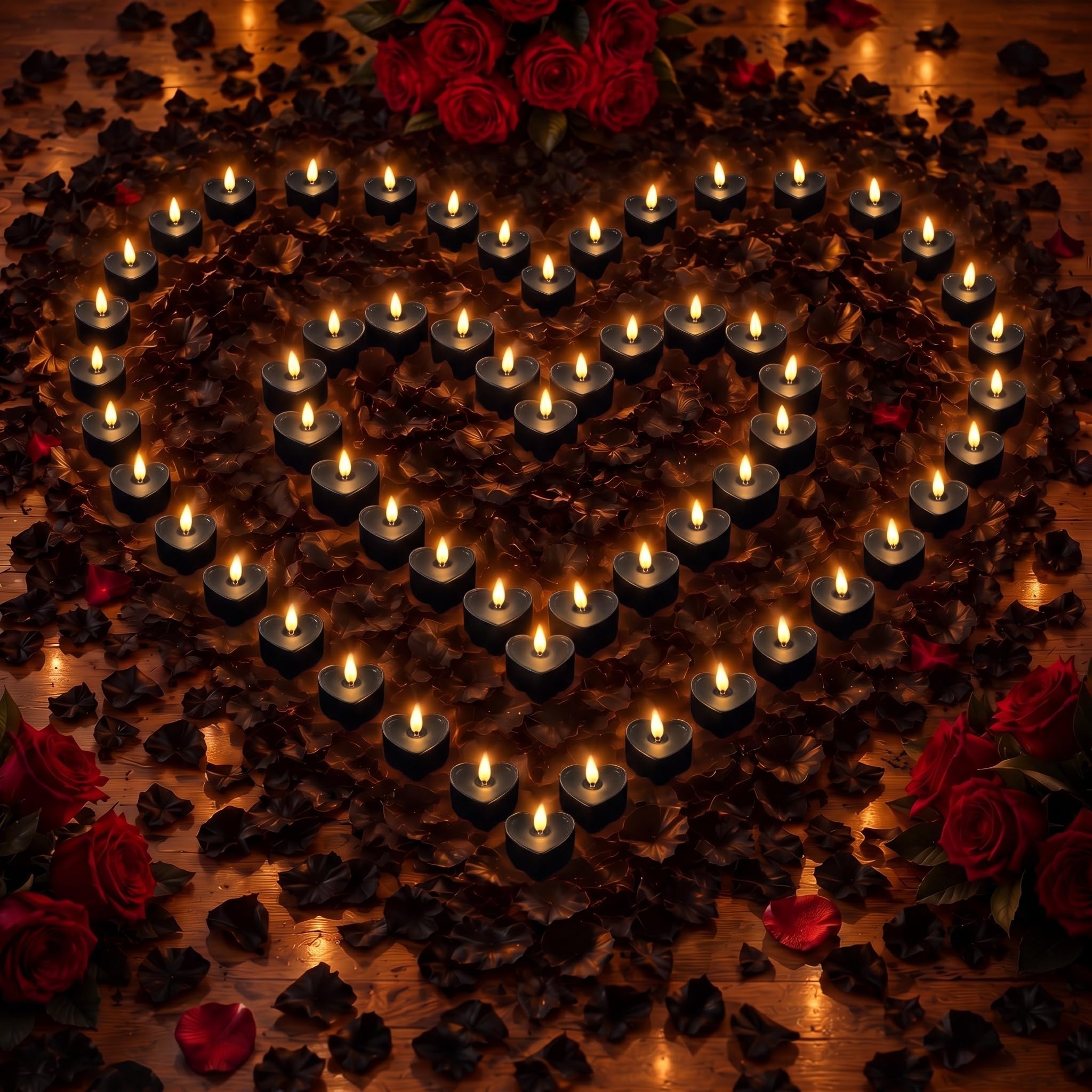 Coume 6000 Pcs Artificial Rose Petals with 72 LED Candles, Balck