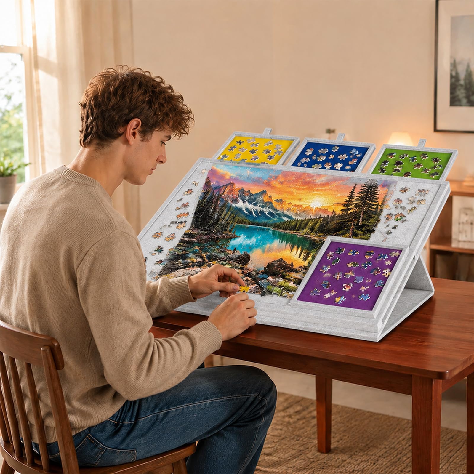Składana deska do puzzli, 1000 elementów, stół puzzli, jasnoszara