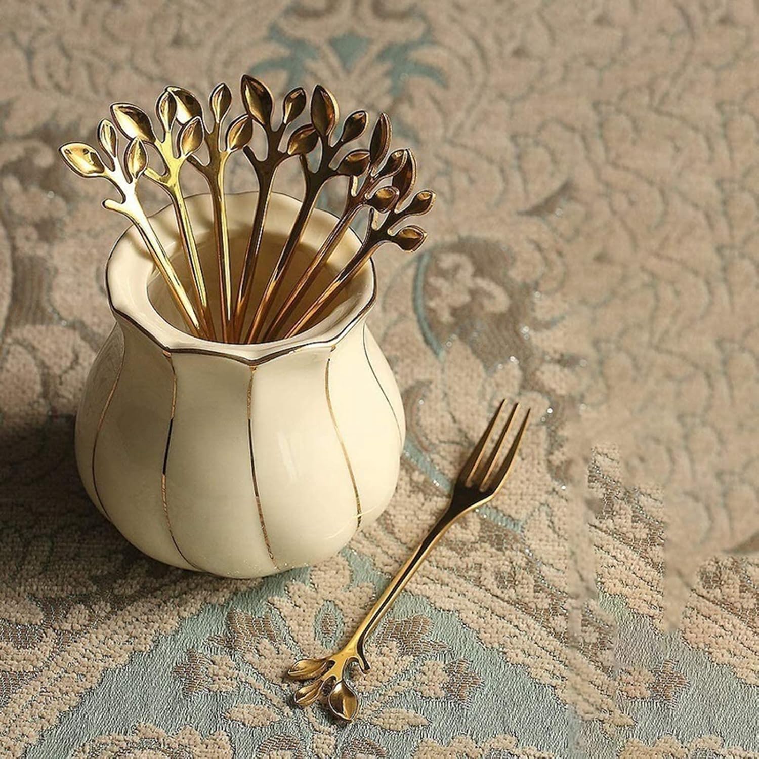 Dinner Forks Stainless Steel Cake Fruit Fork, Tasting Dessert, Kitchen Accessories (color: Gold)