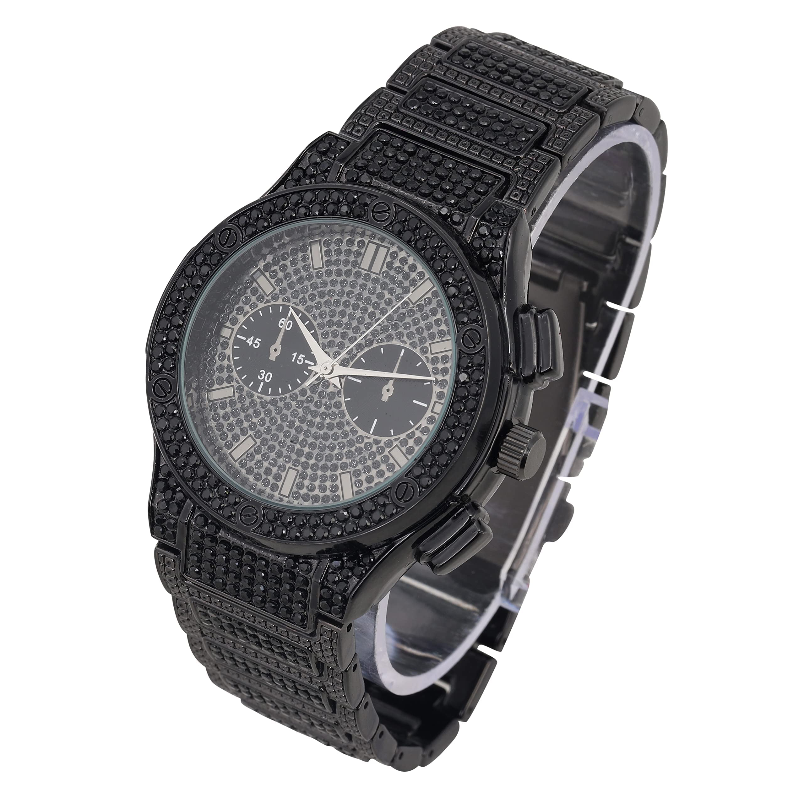 Charles Raymond Big Bling Watch Inspired by Hip Hop - Men's Iced Out Timepiece- Diamond Rhinestones on Blast - ST10311 Blk Metal