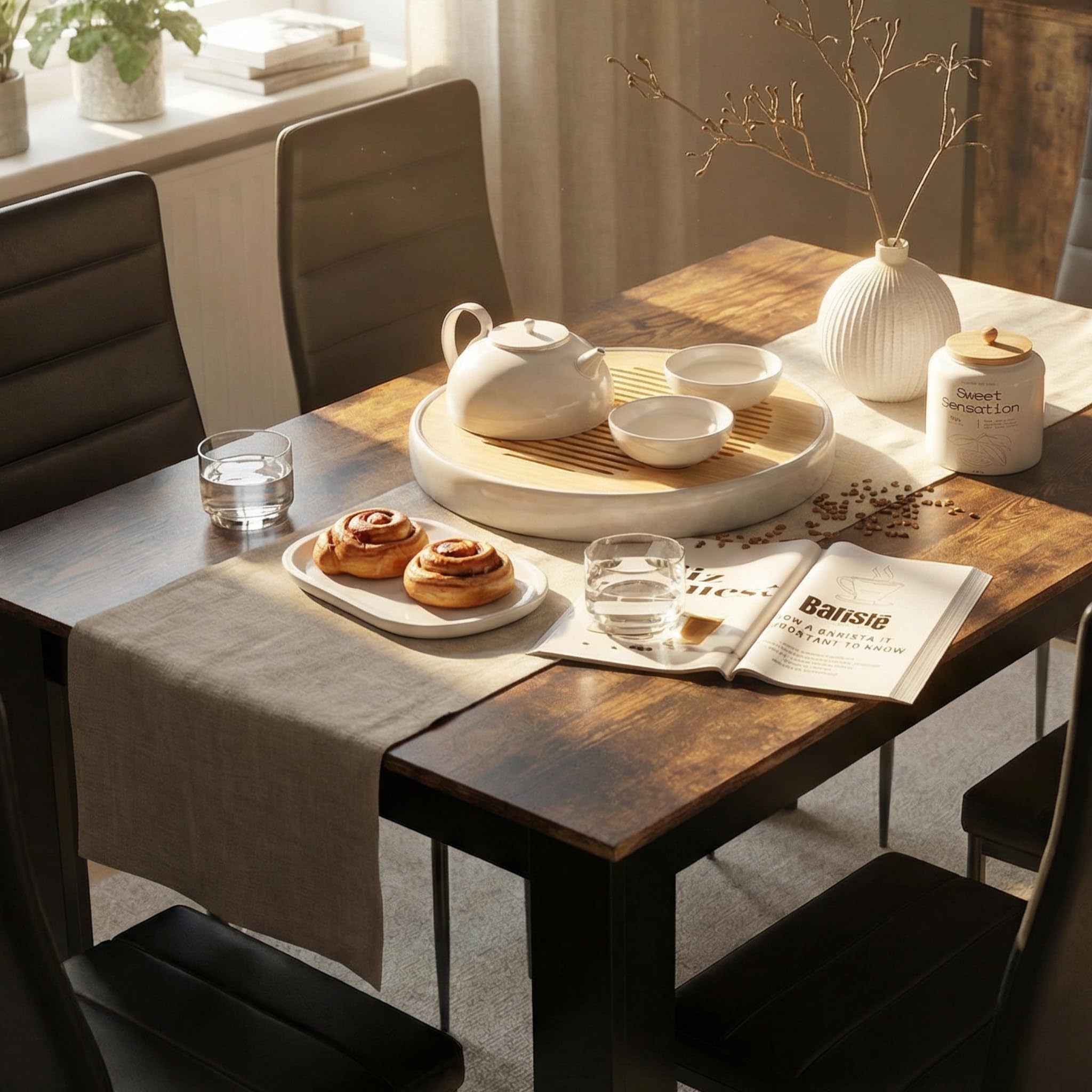 Mondeer Dining Table and Chairs Set 6, 138x90x75cm, for Kitchen Home Office, Rusticbrown Black Table and Black Chairs, 138 x 90 x 75 cm - Image 6