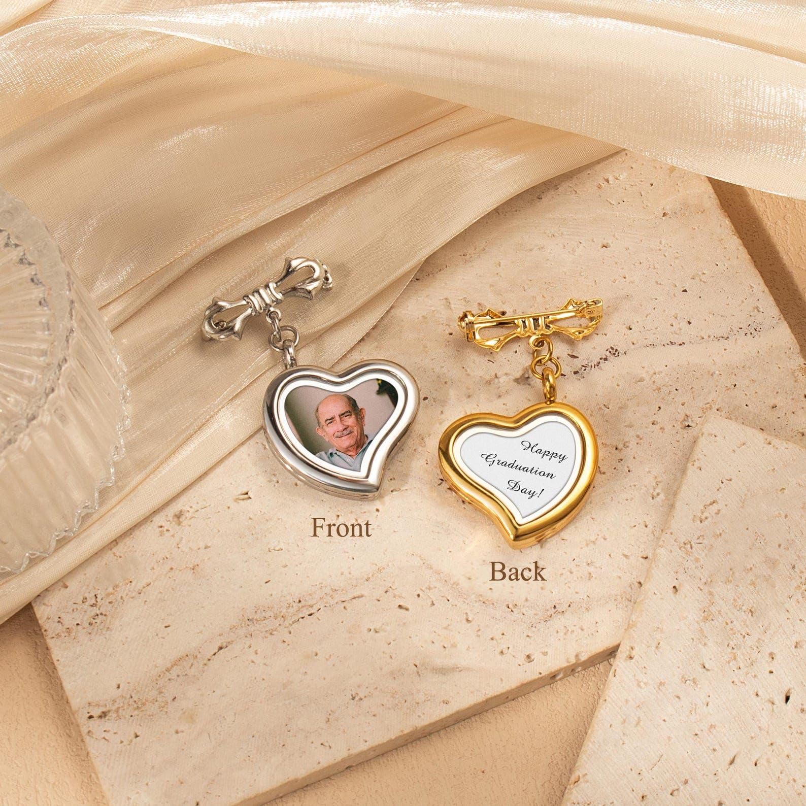 Broche avec photo, motif cœur, style académique